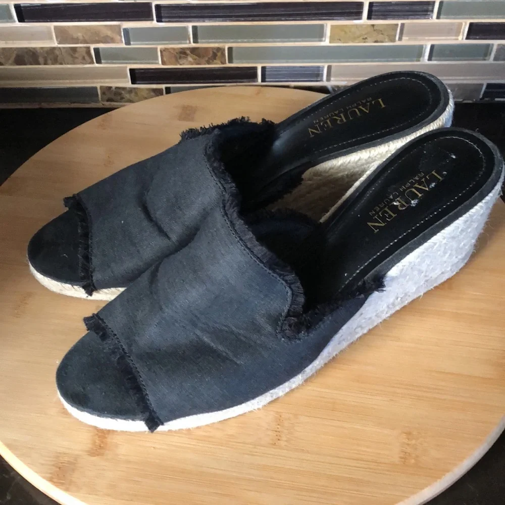 Ralph Lauren Carlynda linen espadrille wedges women’s‎ size 9.5